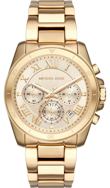 Michael Kors Brecken MK6366 women's gold chronograph stainless steel watch front view