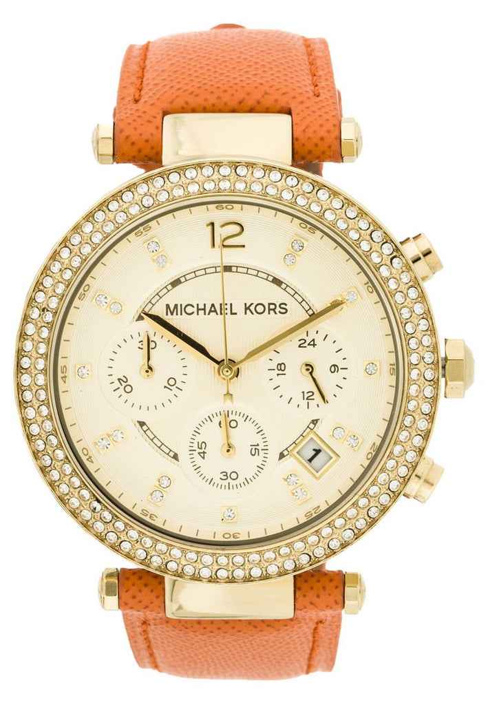 Michael Kors Parker MK2279 Women's Champagne Dial Orange Leather Chronograph Watch