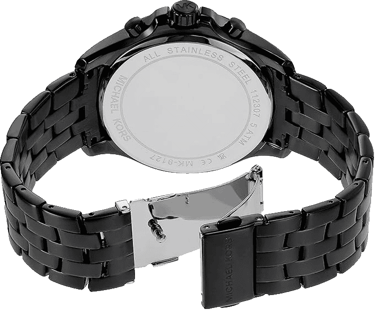 Back case of Michael Kors MK9127 quartz chronograph black bracelet wristwatch