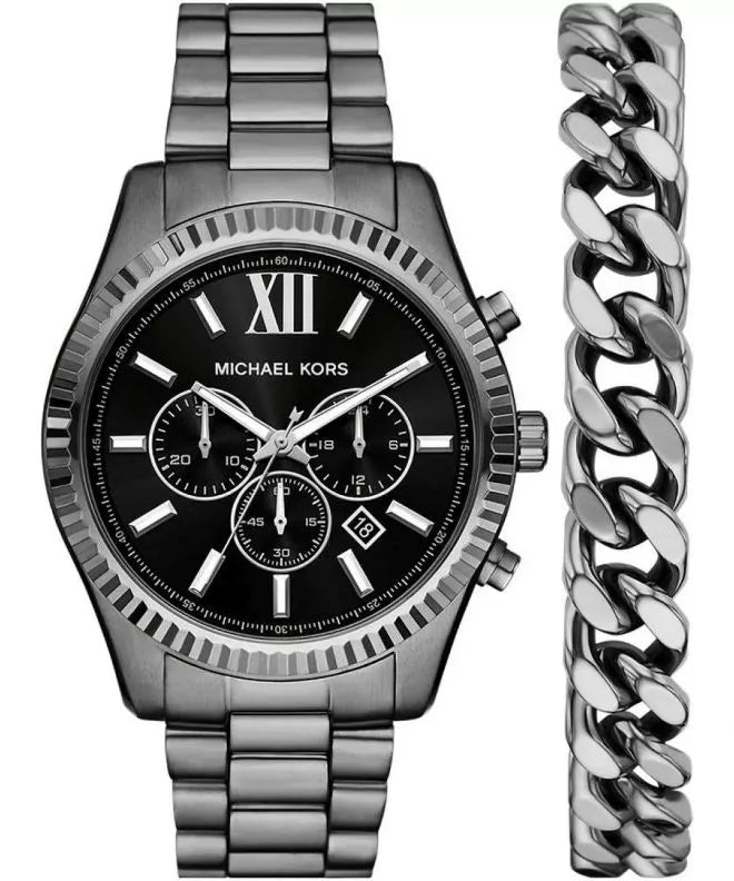 Michael Kors Lexington MK9217SET men's gunmetal watch and bracelet set