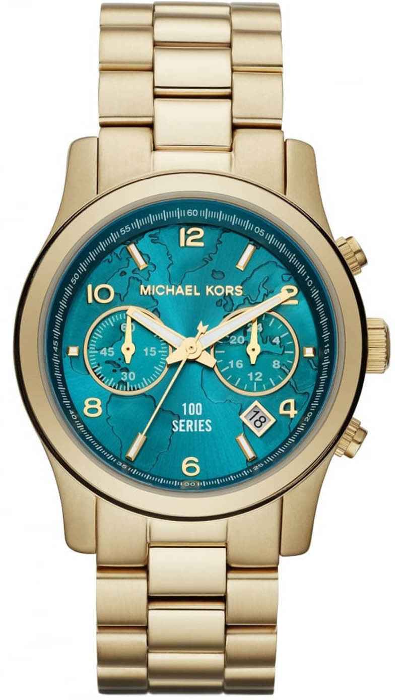 Michael Kors Runway Hunger Stop MK8315 Unisex Blue Dial Gold Stainless Steel Chronograph Watch