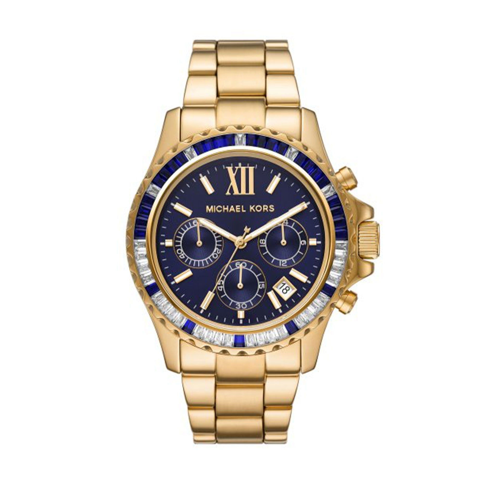 Michael Kors Everest MK6971 women's blue dial gold-tone stainless steel chronograph watch front view