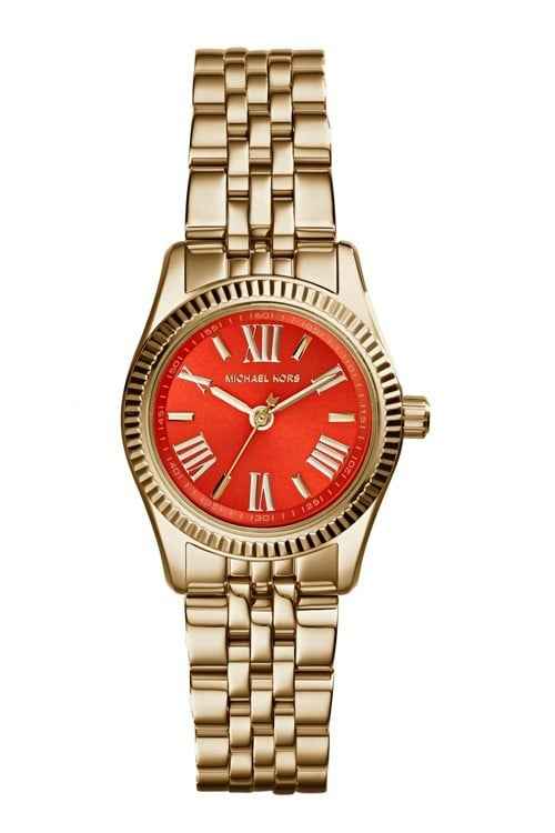 Michael Kors Petite Lexington MK3284 Women's Orange Dial Stainless Steel Watch