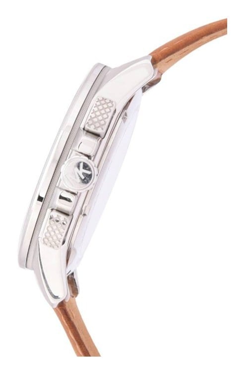 Side profile of Michael Kors Ryker MK8518 brown leather strap watch