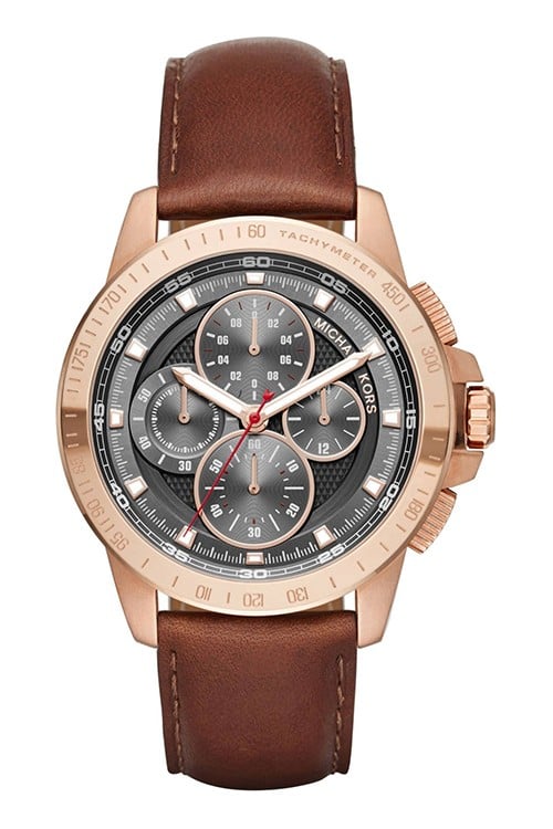 Michael Kors MK8519 men's grey dial brown leather analog watch front view