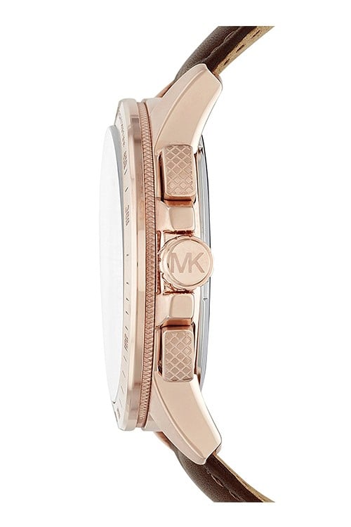 Side profile of Michael Kors MK8519 brown leather strap men's watch