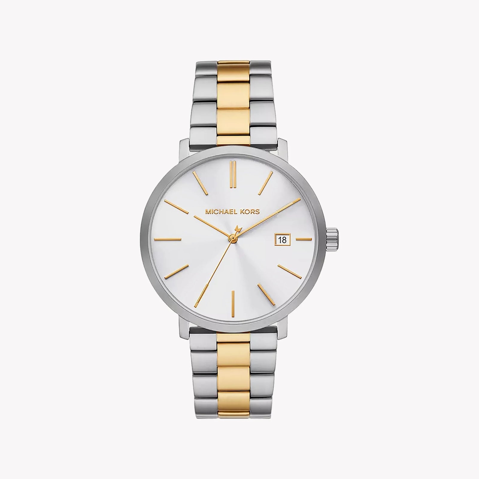 Michael Kors Blake MK9134 men's white dial two-tone stainless steel watch front view
