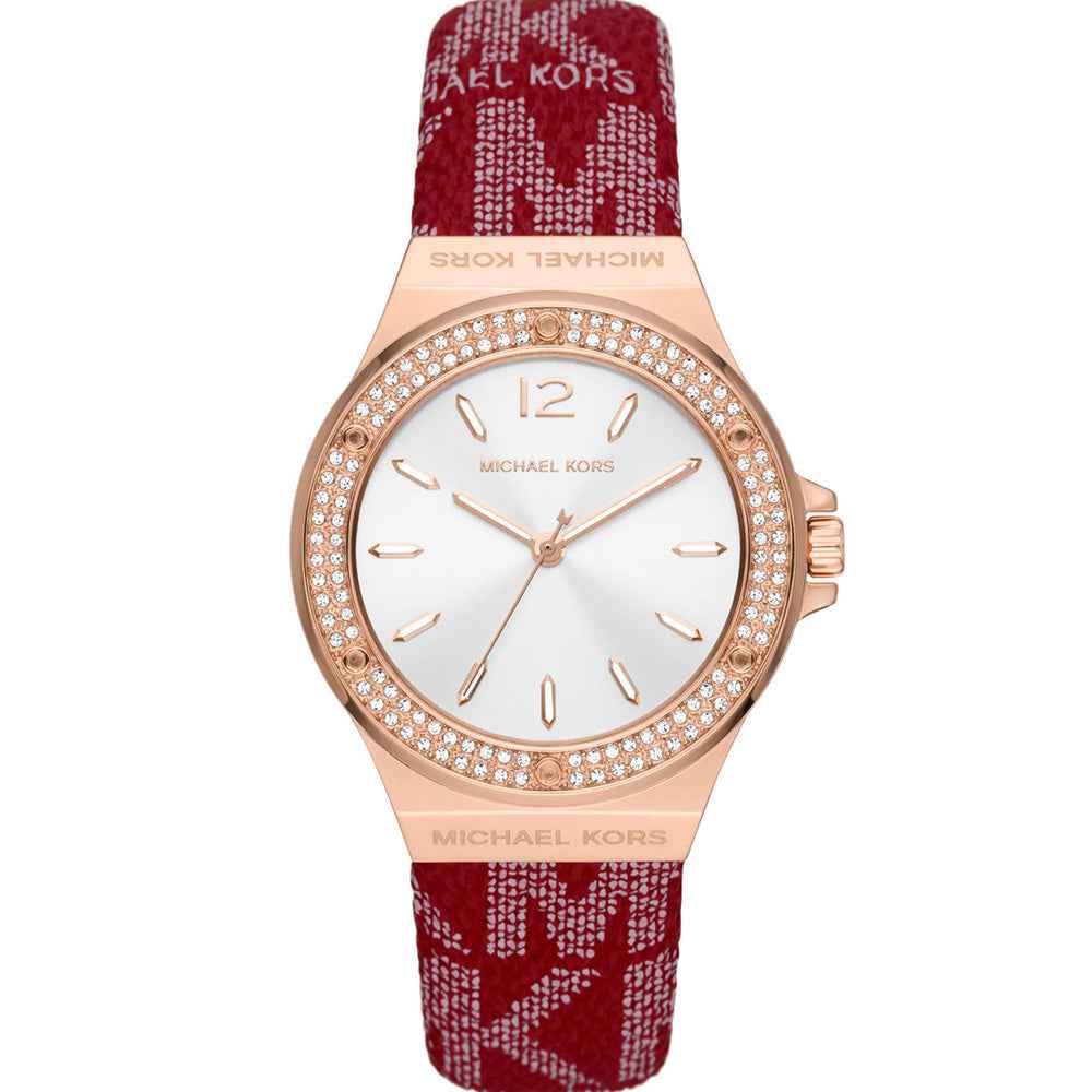 Michael Kors Lennox MK7308 Women's Silver Dial Red PVC Strap Watch