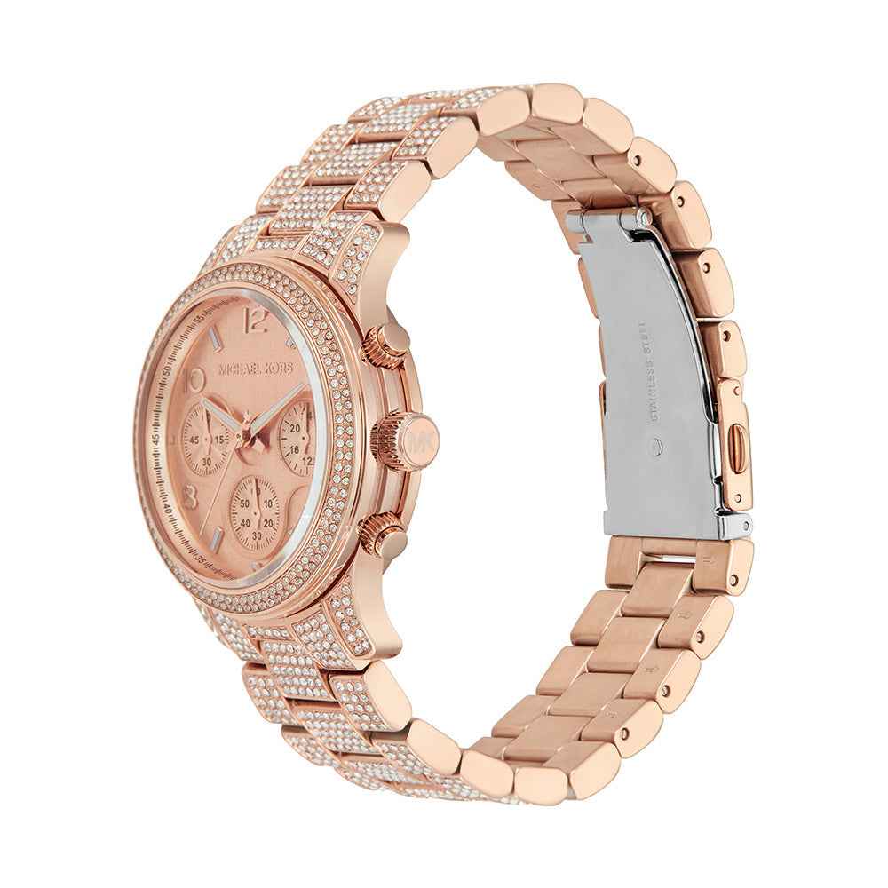 Michael Kors Runway Chronograph MK7481 Women's Rose Gold Crystal Watch