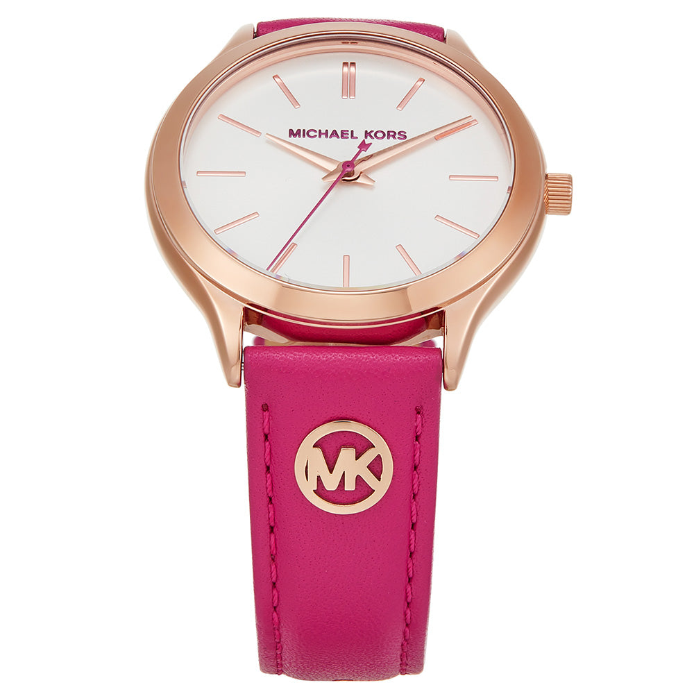 Michael Kors MK7469 silver dial pink leather strap watch