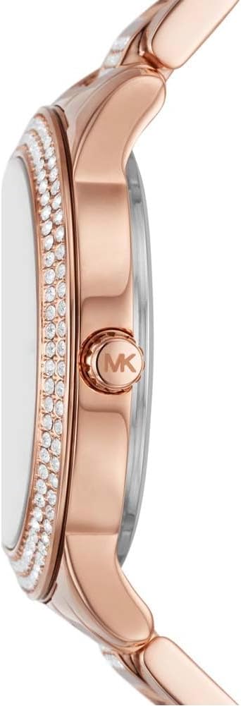 Side profile of Michael Kors Tibby MK1070SET rose gold stainless steel bracelet watch