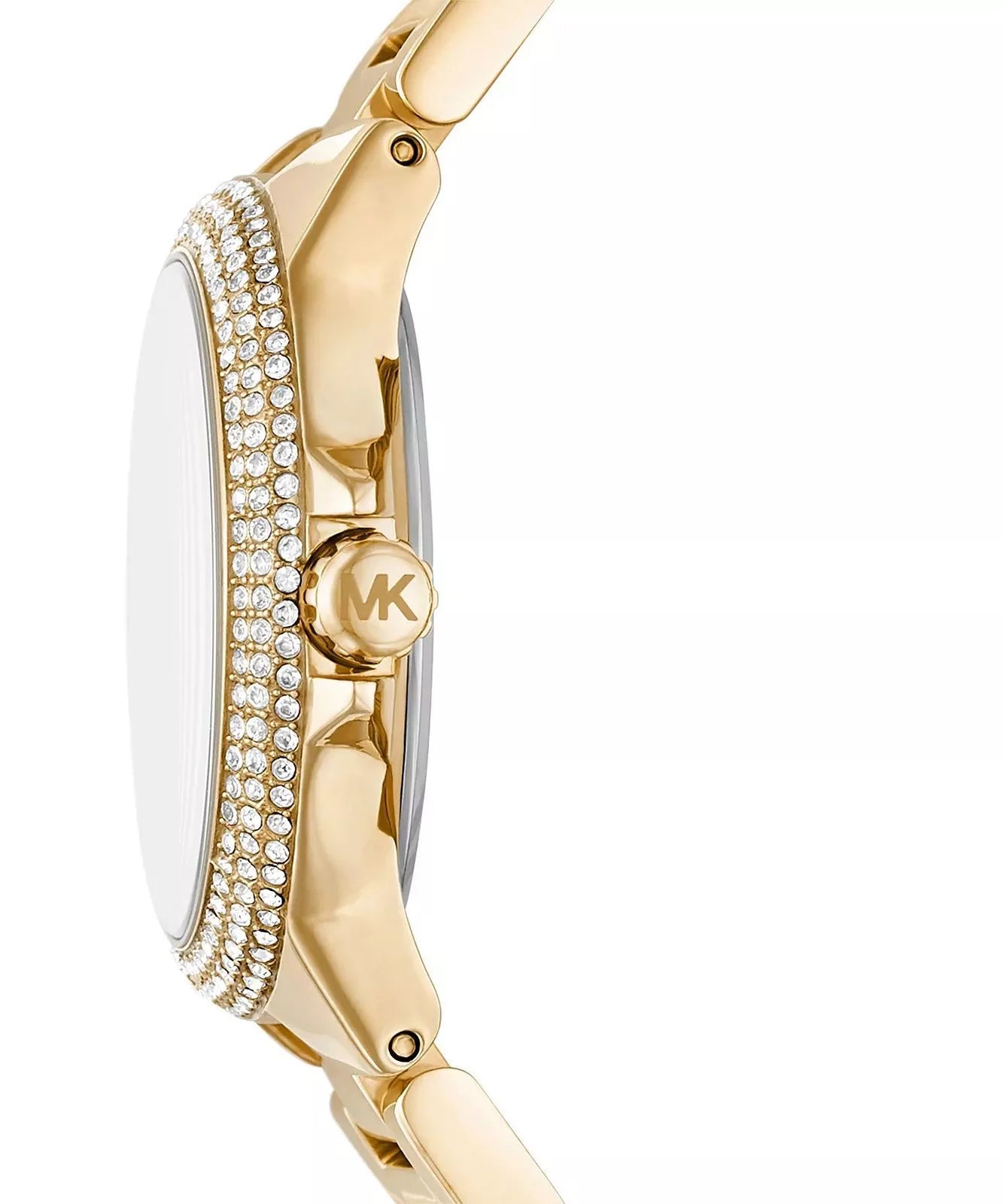 Side profile of Michael Kors Camille MK6981 gold-tone stainless steel bracelet watch