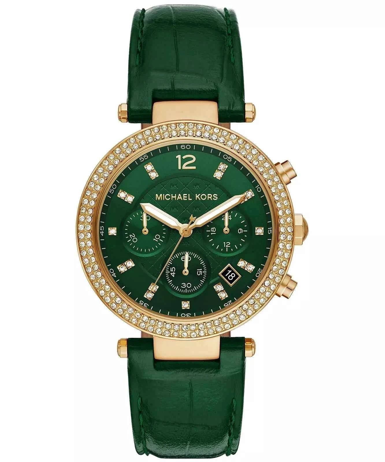 Michael Kors Parker MK6985 Women's Green Dial Green Leather Strap Chronograph Watch