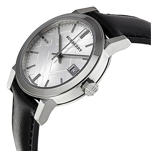 Burberry The City Silver Dial Black Leather Strap BU9106 – Unisex Watch - Luxverse