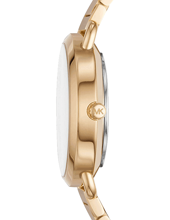 Side profile of Michael Kors Portia MK3840 gold stainless steel women's watch