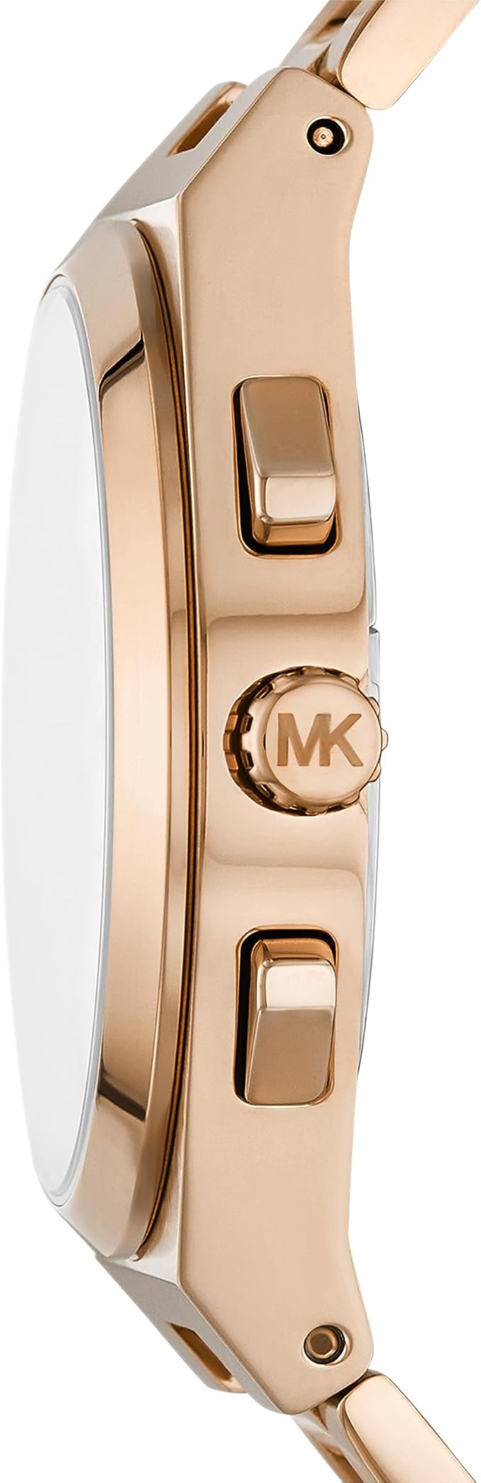 Side profile of Michael Kors Lennox MK9119 rose gold stainless steel men's watch