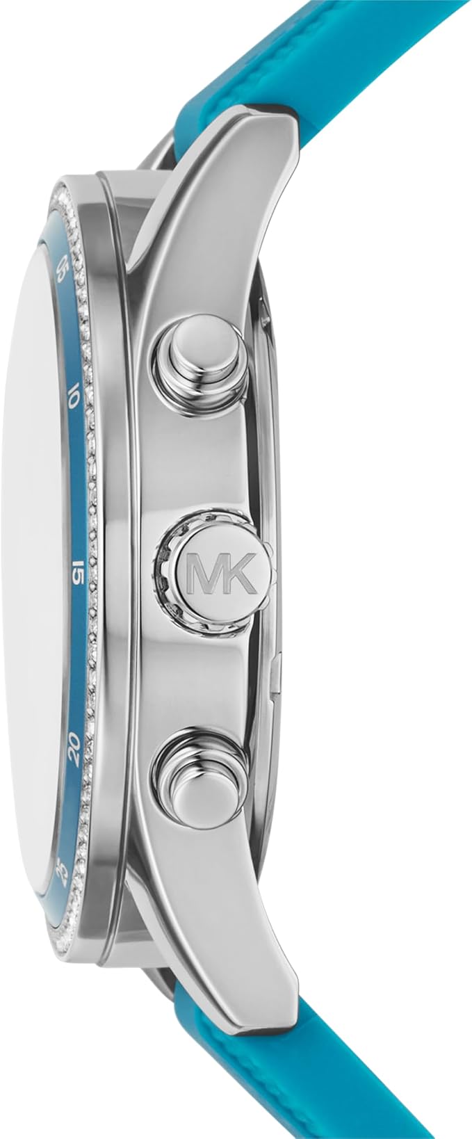 Side profile of Michael Kors Hadyn MK7485 Santorini blue silicone strap watch