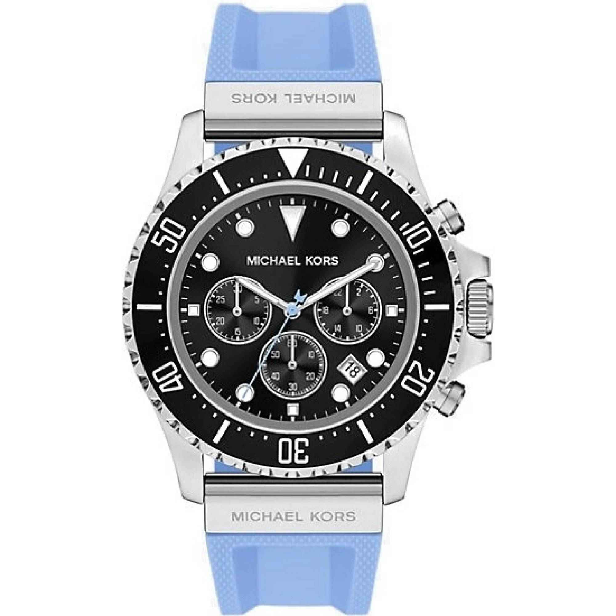Michael Kors MKO1184 Men's Silver Stainless Steel Silicone Chronograph Watch 45mm