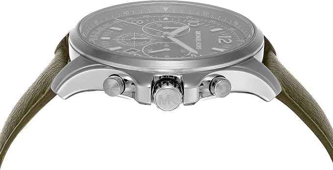 Michael Kors Pilot MK9129 Men's Silver Dial Green Leather Chronograph Watch