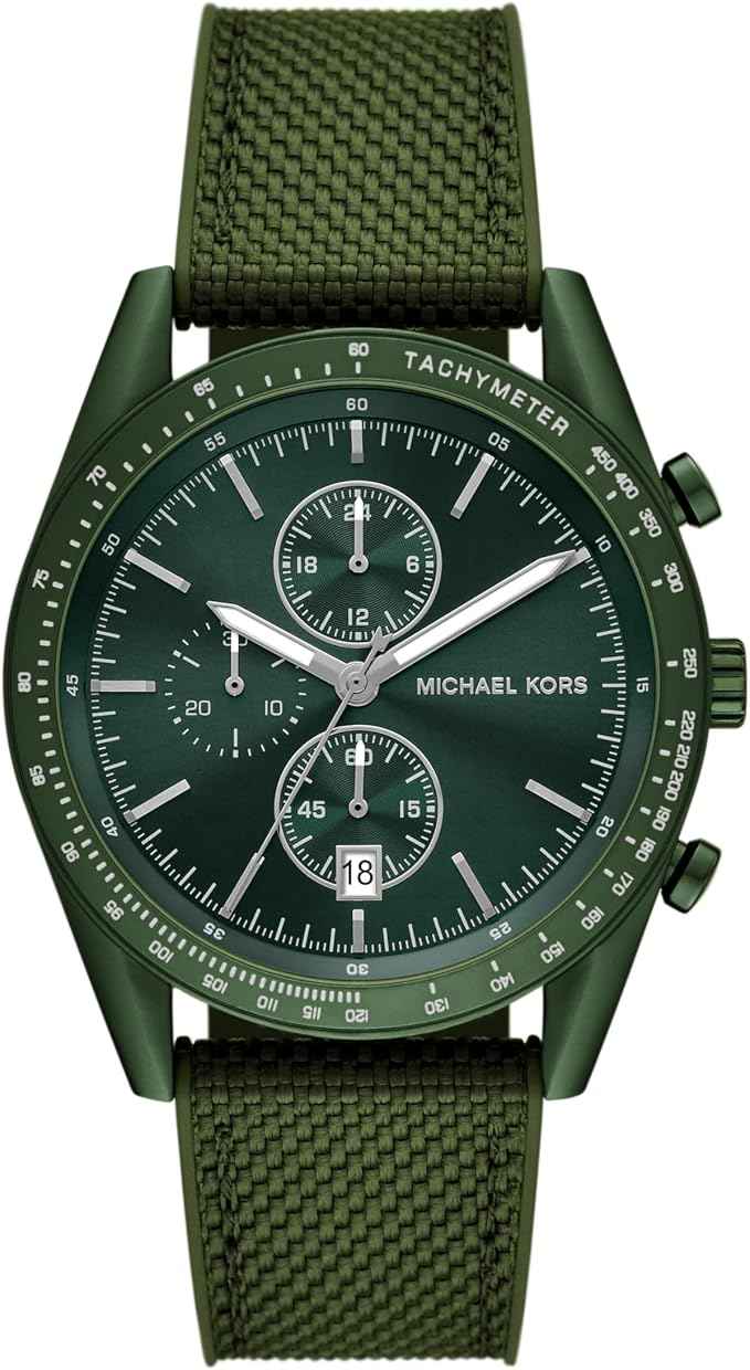 Michael Kors Warren MK9144 Men's Green Dial Olive Nylon Strap Chronograph Watch