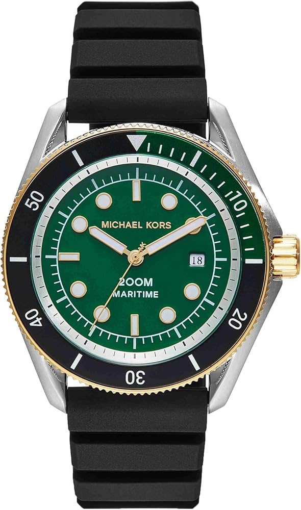 Michael Kors Maritime MK9158 men's green dial black silicone strap watch front view