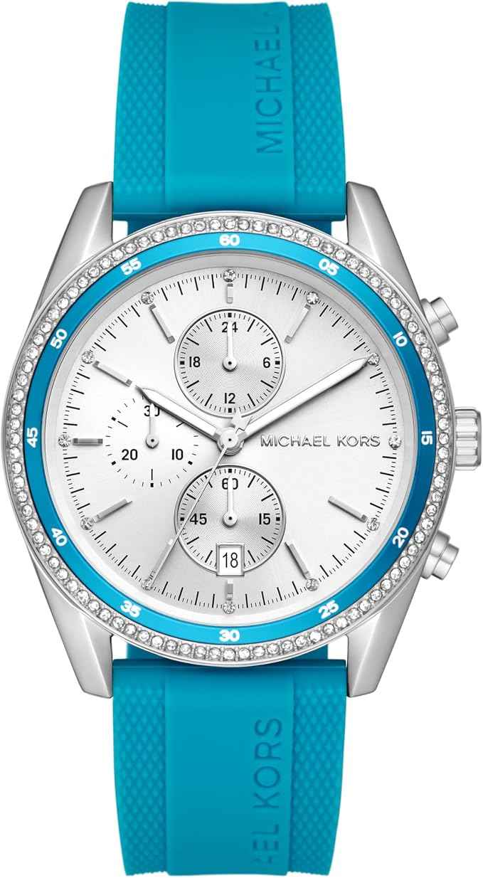 Michael Kors Hadyn MK7485 Women's White Sunray Dial Blue Silicone Chronograph Watch