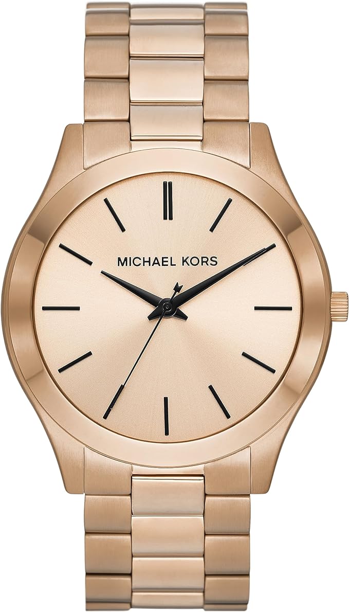 Michael Kors Slim Runway MK9122 men's beige gold dial stainless steel watch front view