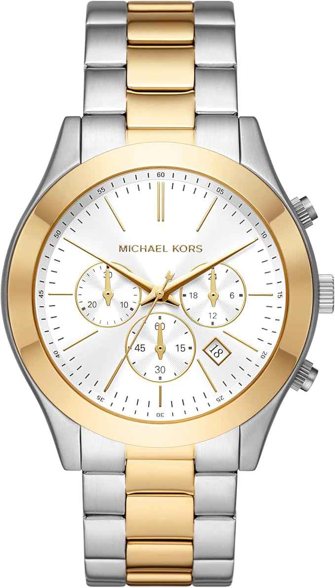 Michael Kors Slim Runway MK8986 Men's White Dial Two-Tone Stainless Steel Chronograph Watch