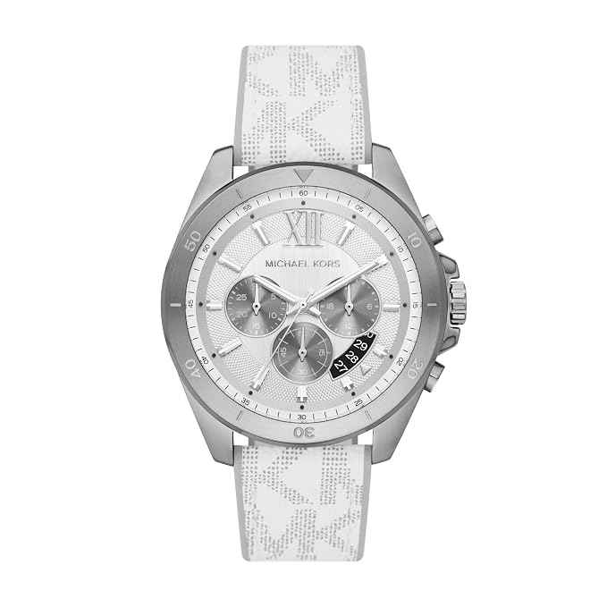 Michael Kors Brecken MK8949 Men's Silver Dial Gray Logo Strap Chronograph Watch