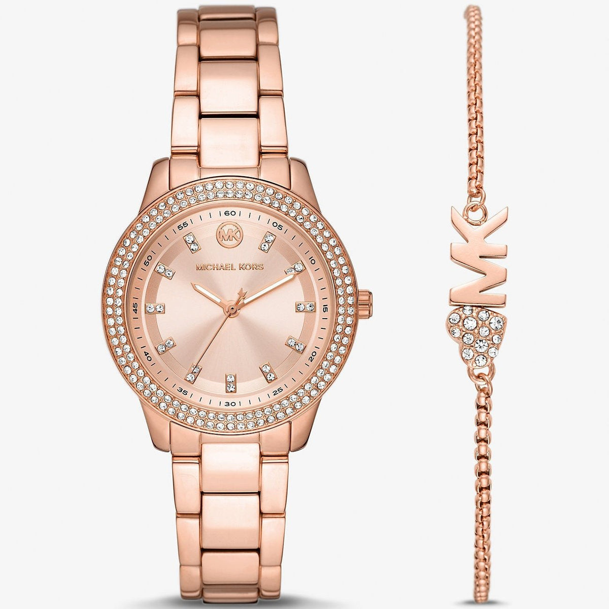 Michael Kors Mini Tibby Gift Set MK1058SET women's rose gold stainless steel watch front view