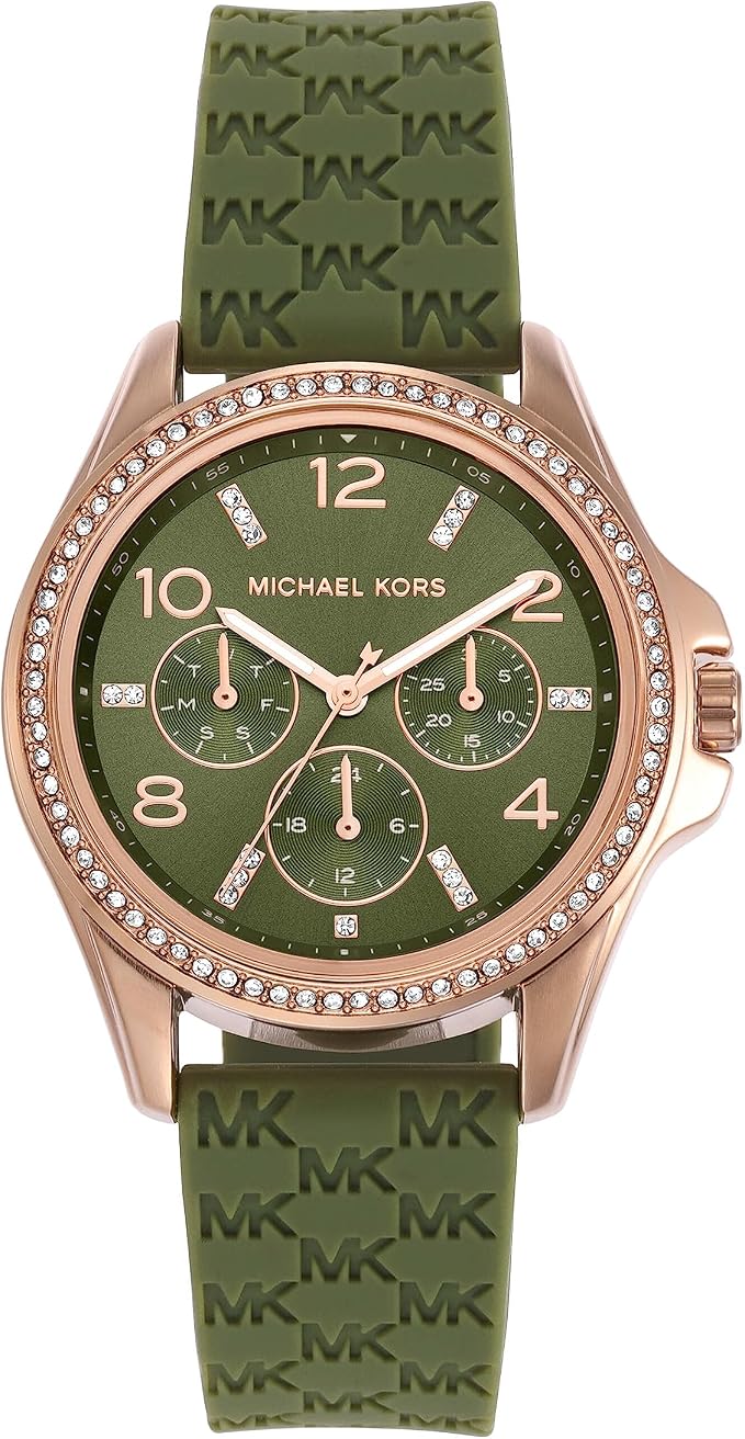 Michael Kors Mini Pilot MK7421 women's olive green dial silicone strap watch front view