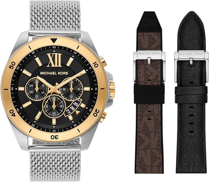Michael Kors Brecken MK8961 men's two-tone mesh chronograph watch gift set front view
