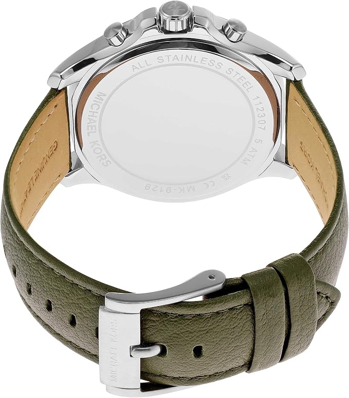 Back case of Michael Kors MK9129 quartz chronograph green leather wristwatch