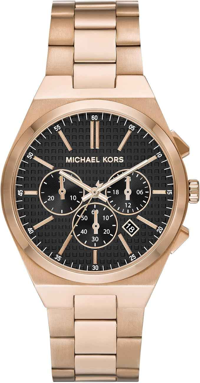 Michael Kors Lennox MK9119 Men's Black Dial Rose Gold Chronograph Watch