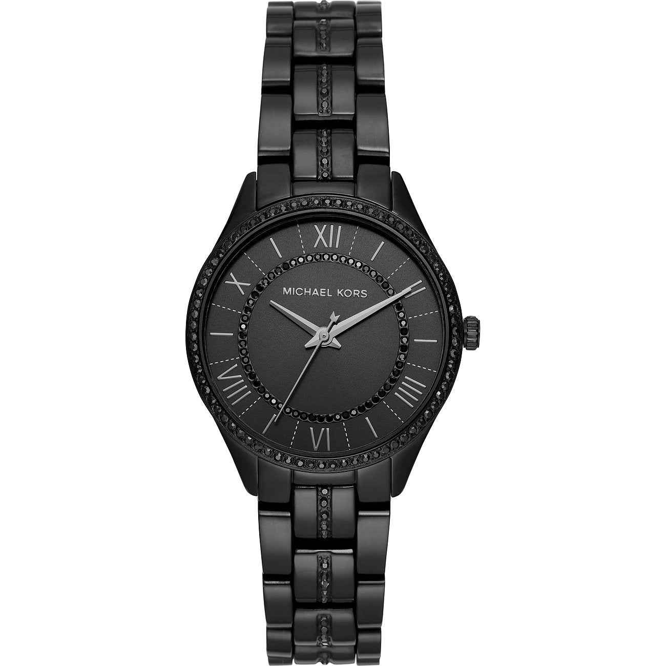 Michael Kors Lauryn MK4337 women's black dial black stainless steel watch front view