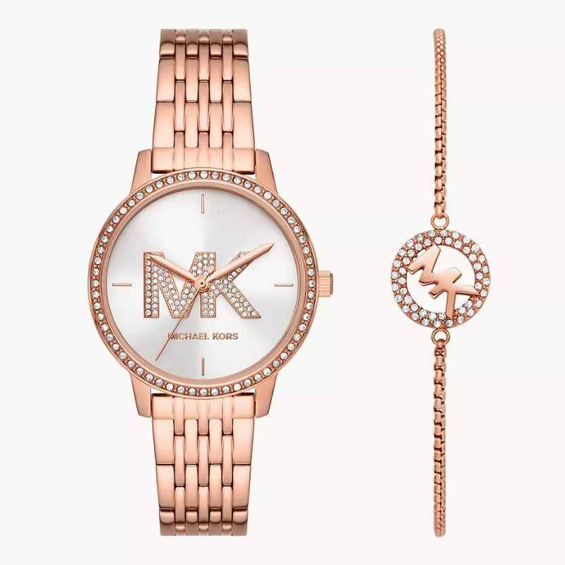 Michael Kors Melissa Gift Set MK1052 Women's White Dial Rose Gold Stainless Steel Watch