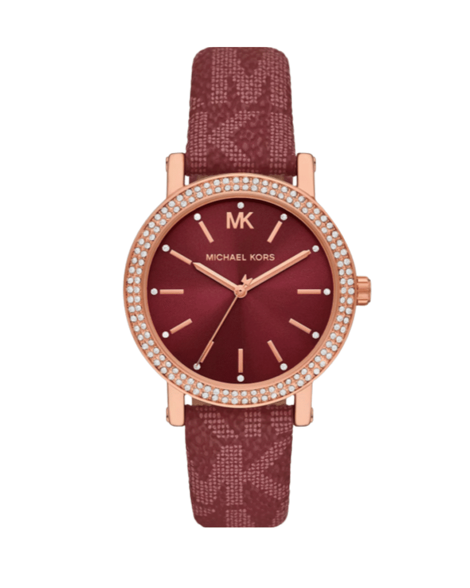 Michael Kors Corey Mulberry MKO1025 women's mulberry dial rose gold leather watch front view