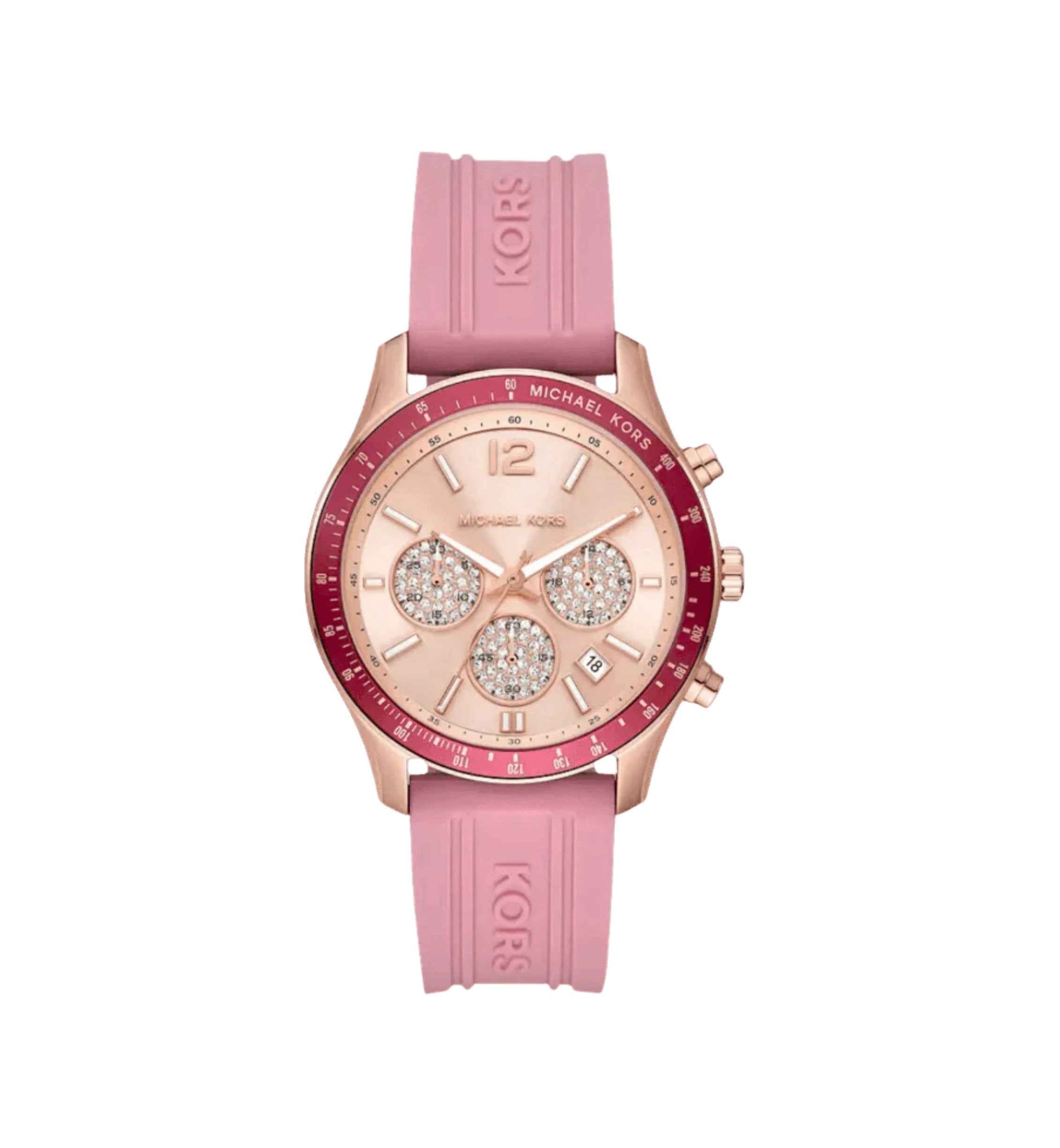 Michael Kors Berkley MKO1039 Women's Rose Gold Dial Pink Silicone Chronograph Watch