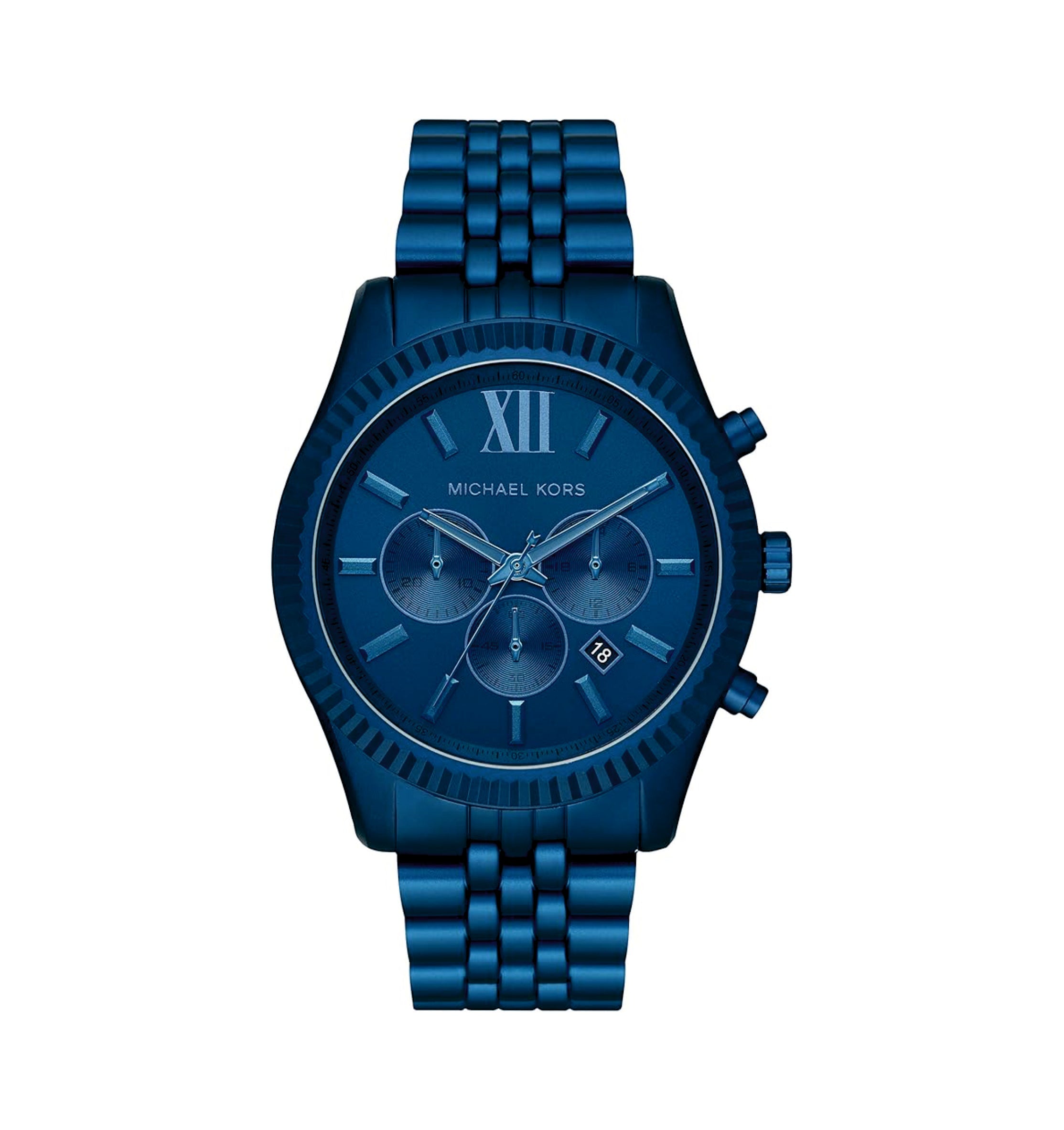 Michael Kors Lexington MK8791 men's blue dial blue aluminum chronograph watch front view