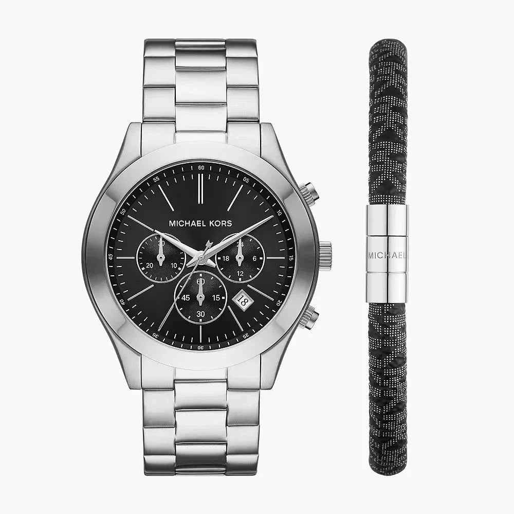 Michael Kors Slim Runway Gift Set MK1056 Men's Black Dial Stainless Steel Chronograph Watch
