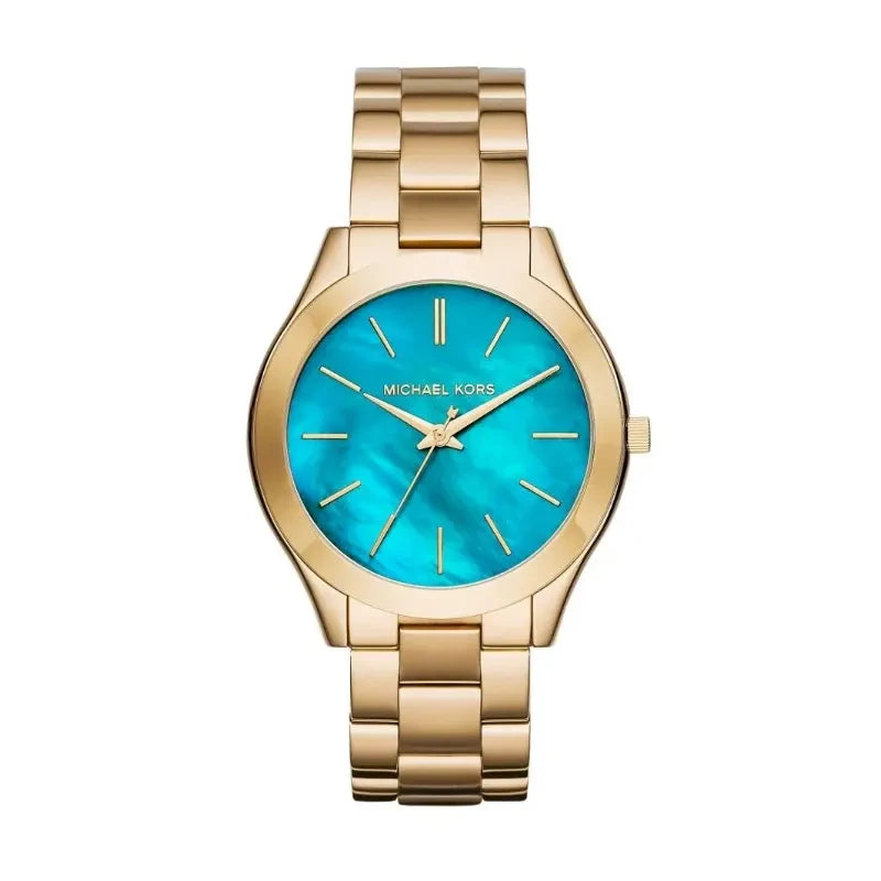 Michael Kors MK3492 women's blue dial gold stainless steel watch front view