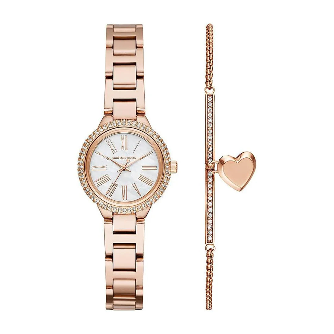 Michael Kors Taryn MK3858 women's white dial rose gold stainless steel watch front view