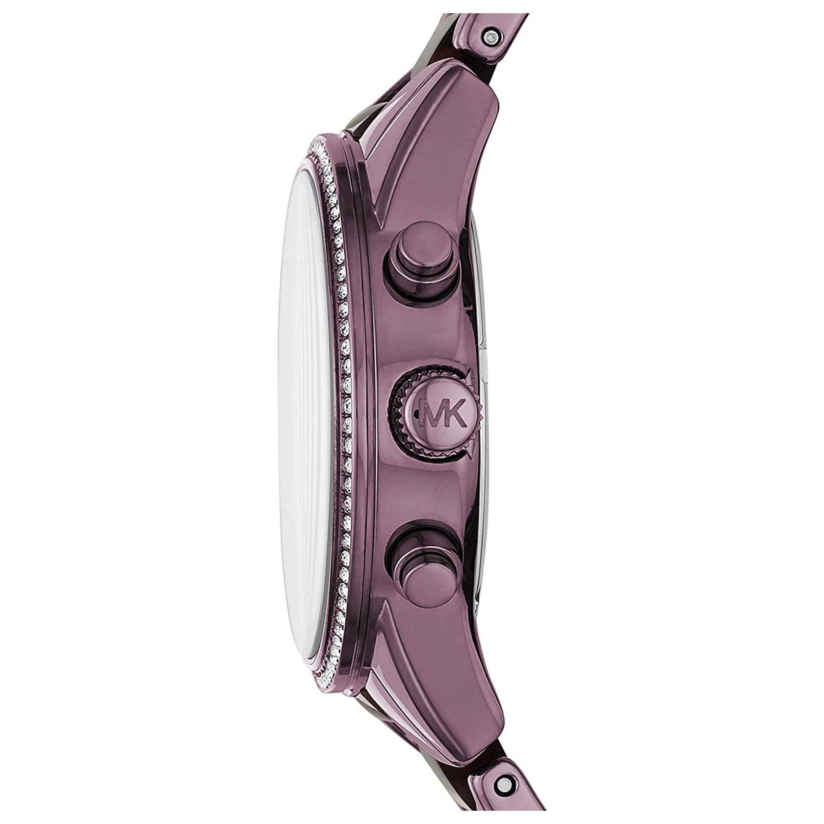 Side profile of Michael Kors Ritz Pave MK6720 purple women's watch