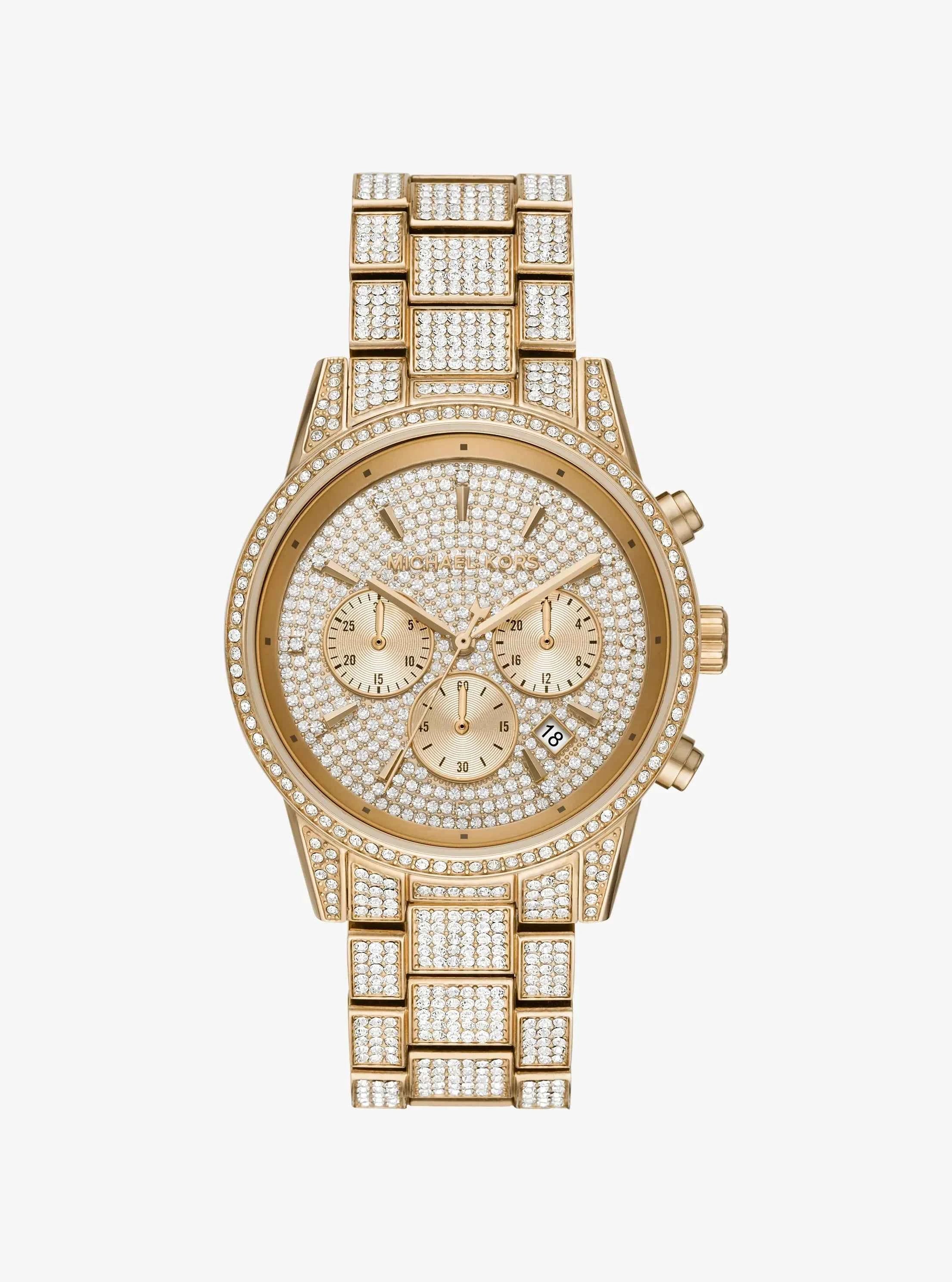 Michael Kors Ritz MK6747 Women's Gold Pave Chronograph Stainless Steel Watch