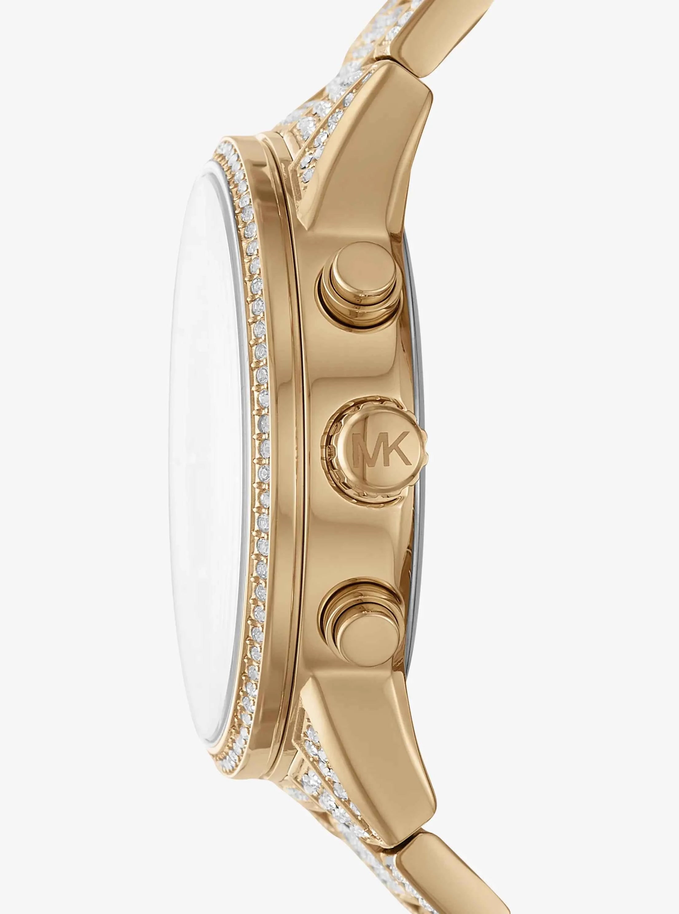 Michael Kors Ritz MK6747 Women's Gold Pave Chronograph Stainless Steel Watch