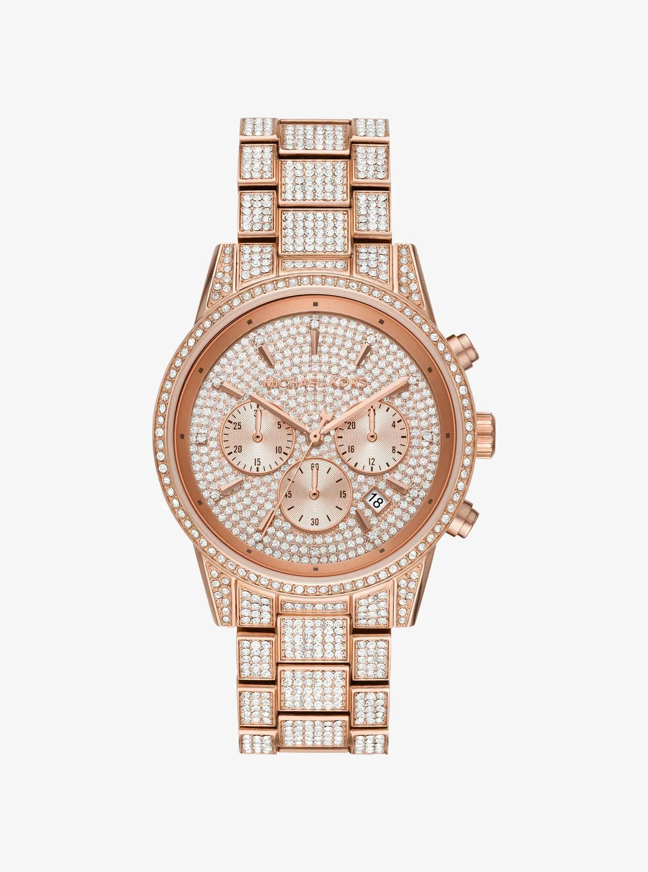 Michael Kors Ritz MK6748 Women's Rose Gold Pave Chronograph Stainless Steel Watch