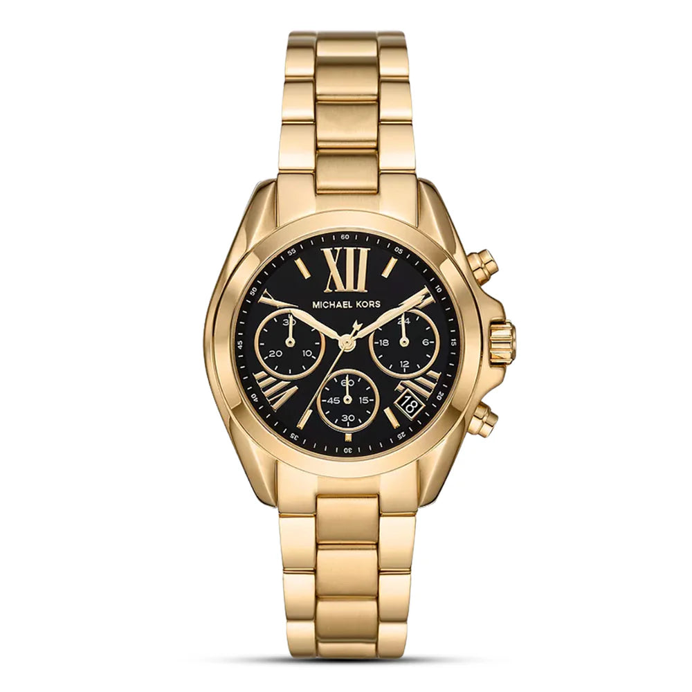 Michael Kors Mini Bradshaw MK6959 women's black dial stainless steel watch front view
