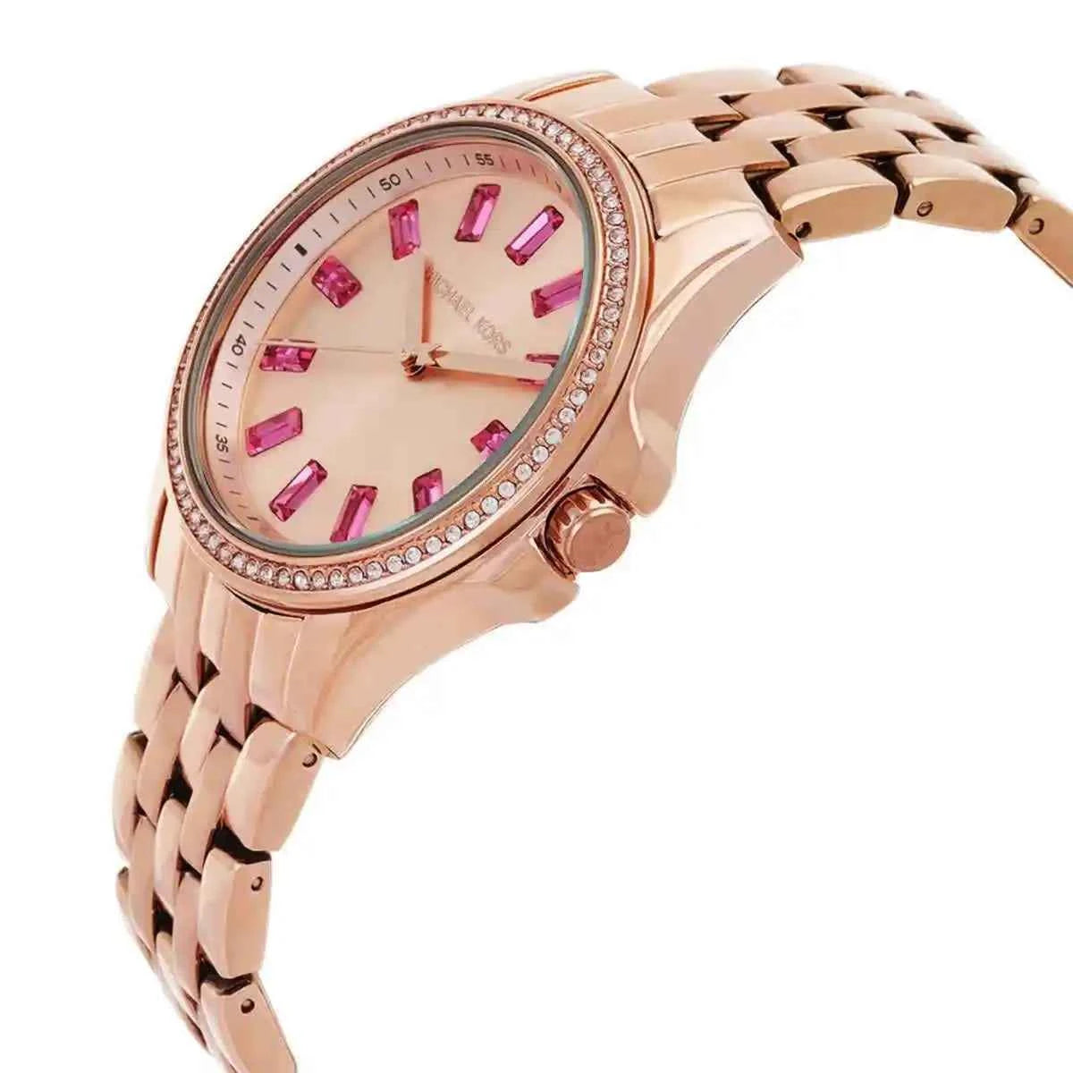 Michael Kors Mini Pilot MK7367 Women's Rose Gold Crystal Dial Rose Gold Stainless Steel Watch