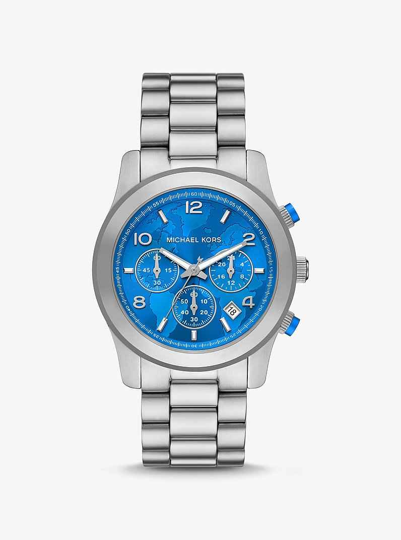 Michael Kors Runway MK7427 Women's Blue World Map Chronograph Stainless Steel Watch