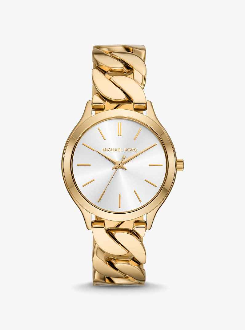 Michael Kors Slim Runway MK7472 Women's White Sunray Dial Gold Stainless Steel Watch